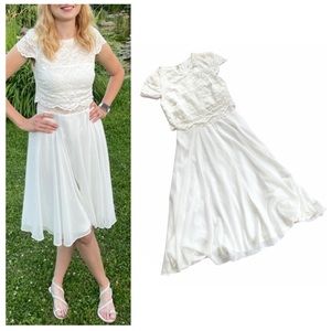 ASOS Off White Crop Top Floral Lace Scalloped Tulle Midi Bridal Event Dress 4